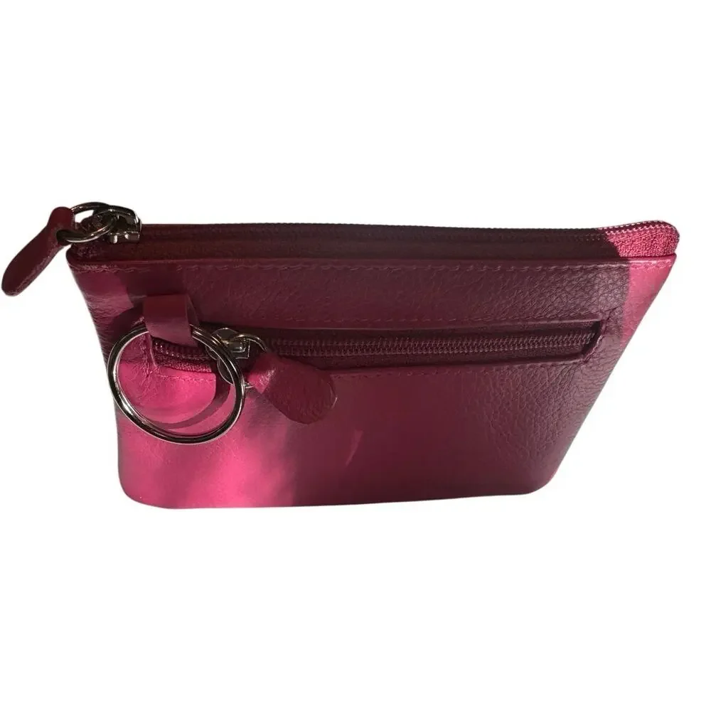 Leather Coin Holder Pouch with Key Ring in Barbiecore Pink, New without Tag